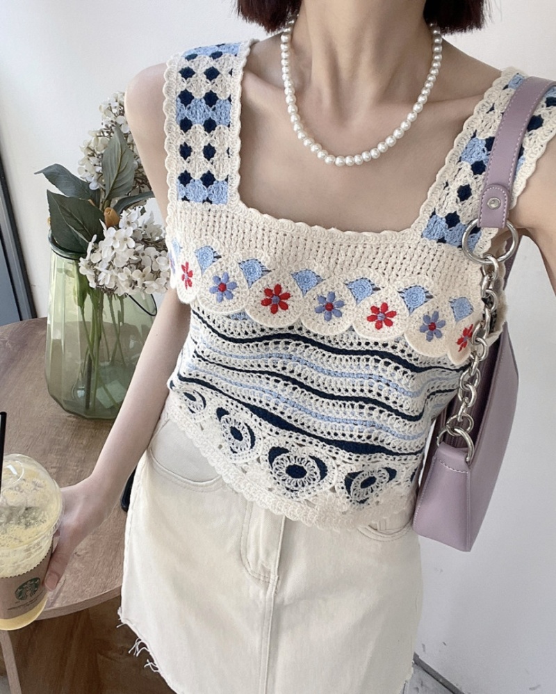 Summer sweet short vest square collar crochet tops