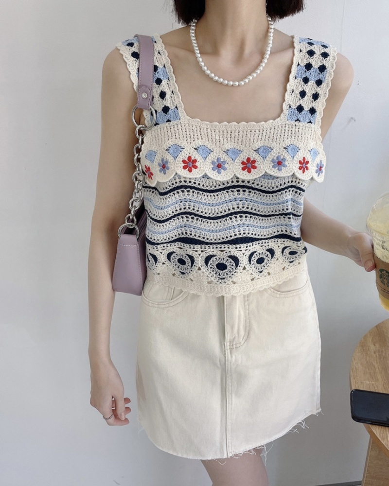 Summer sweet short vest square collar crochet tops