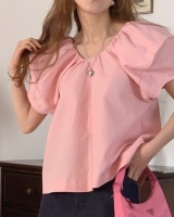 Korean style round neck tops puff sleeve all-match shirt