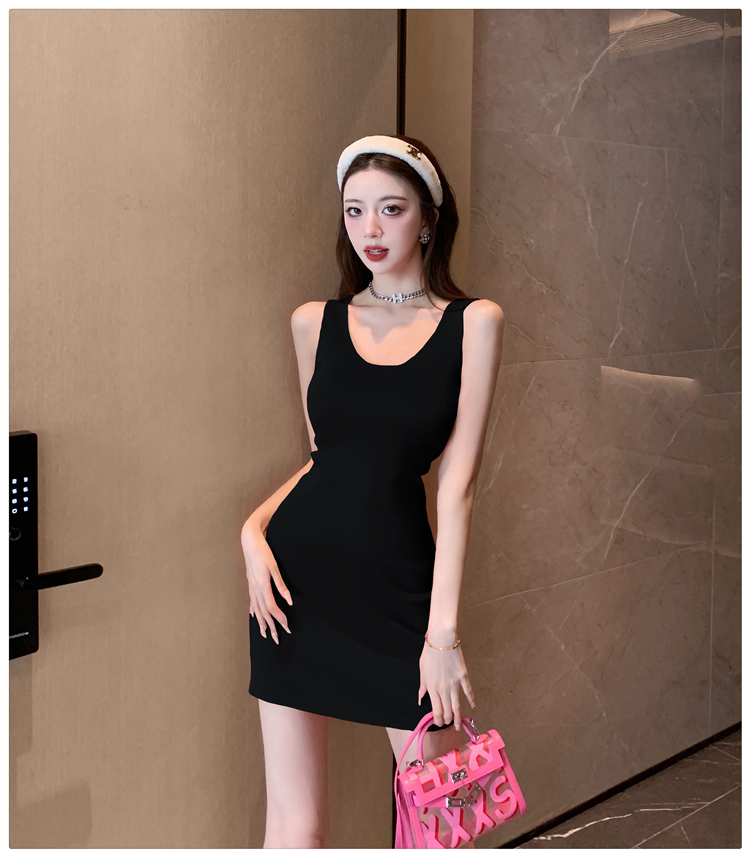 Knitted short long vest slim sling black dress for women