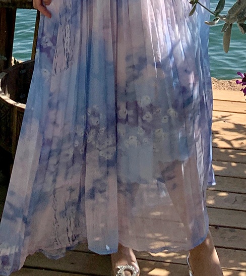 Vacation summer long dress printing crimp dress