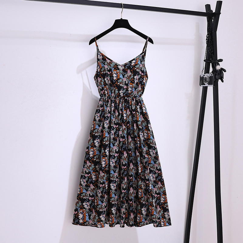 Floral pinched waist summer lady slim dress for women