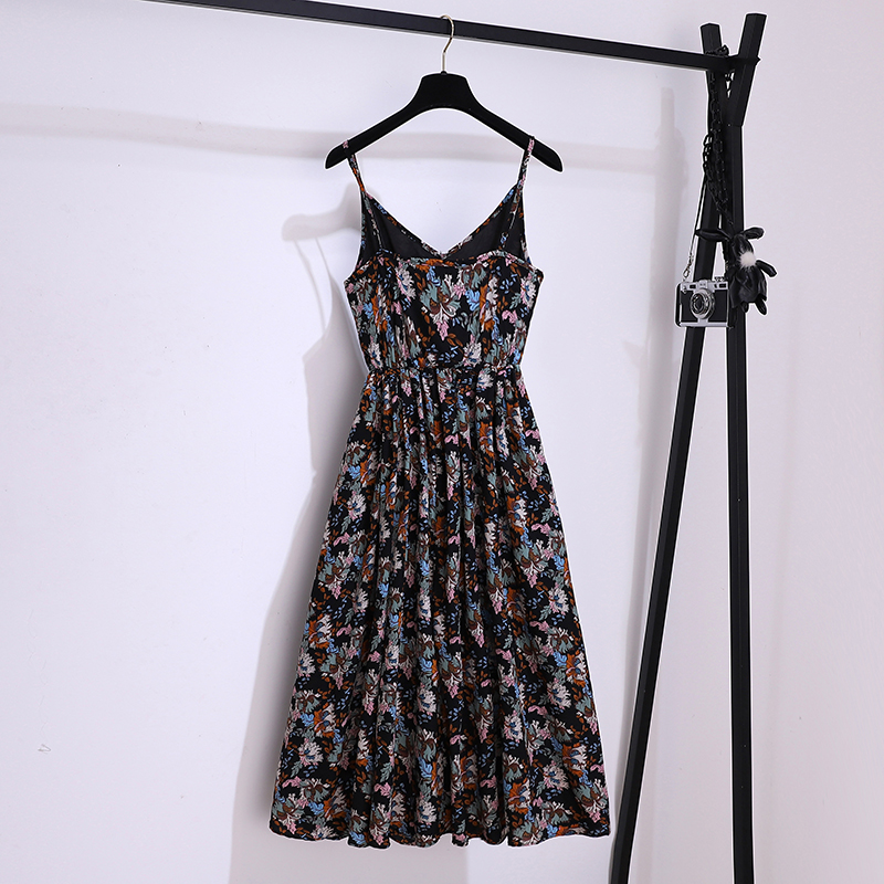 Floral pinched waist summer lady slim dress for women