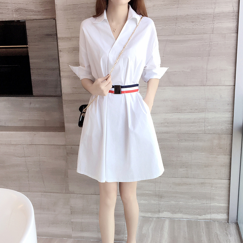White summer dress loose shirt for women