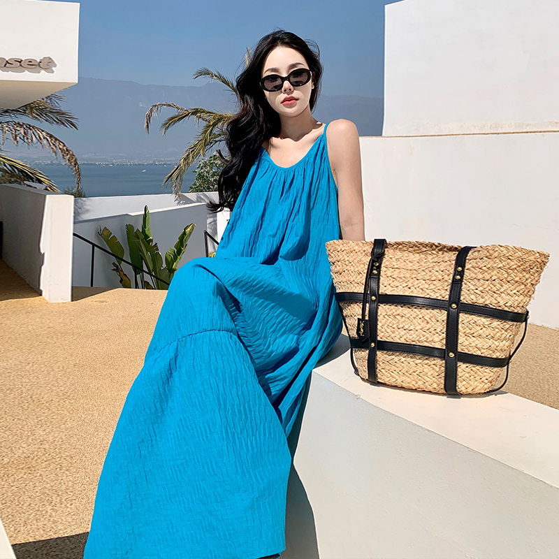 Thailand loose vacation beach dress sling travel dress for women