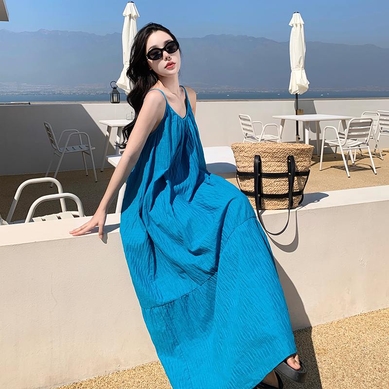 Thailand loose vacation beach dress sling travel dress for women