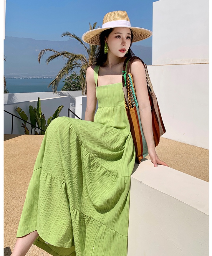 Green slim jacquard dress seaside summer long dress