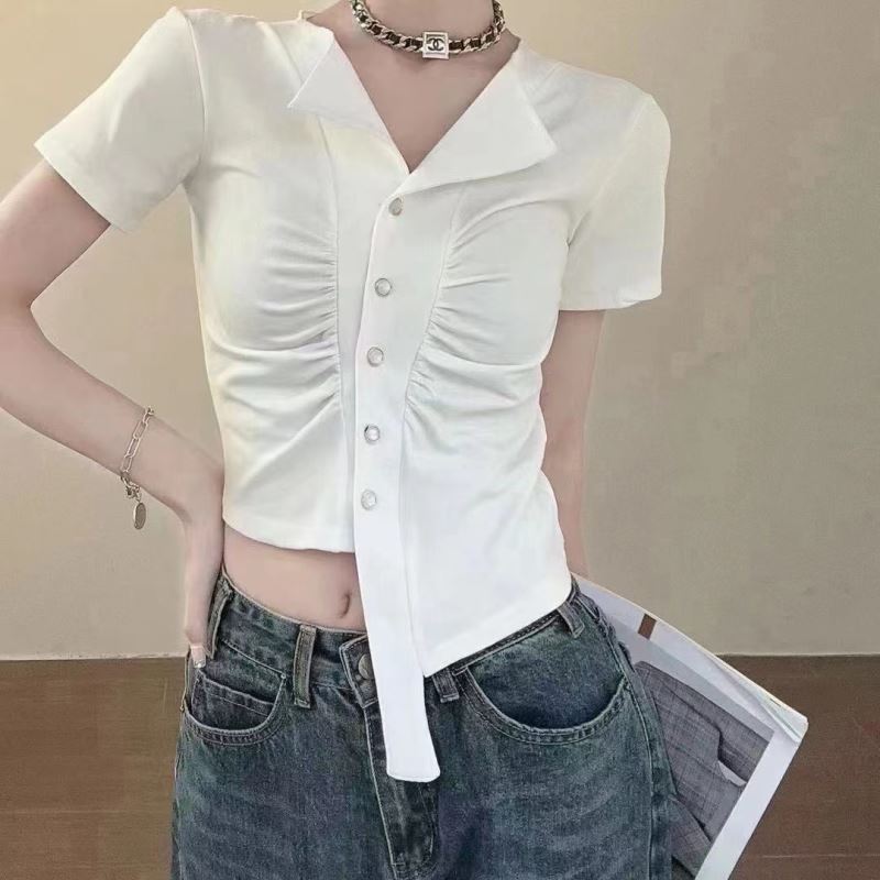 Irregular fold slim tops unique summer shirt for women