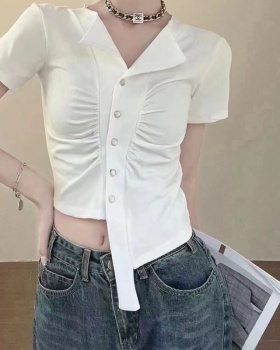 Irregular fold slim tops unique summer shirt for women