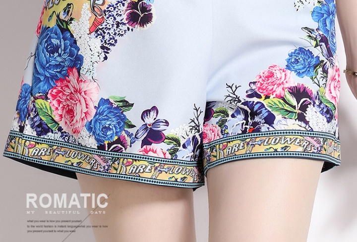 Summer short sleeve shorts printing lapel tops 2pcs set
