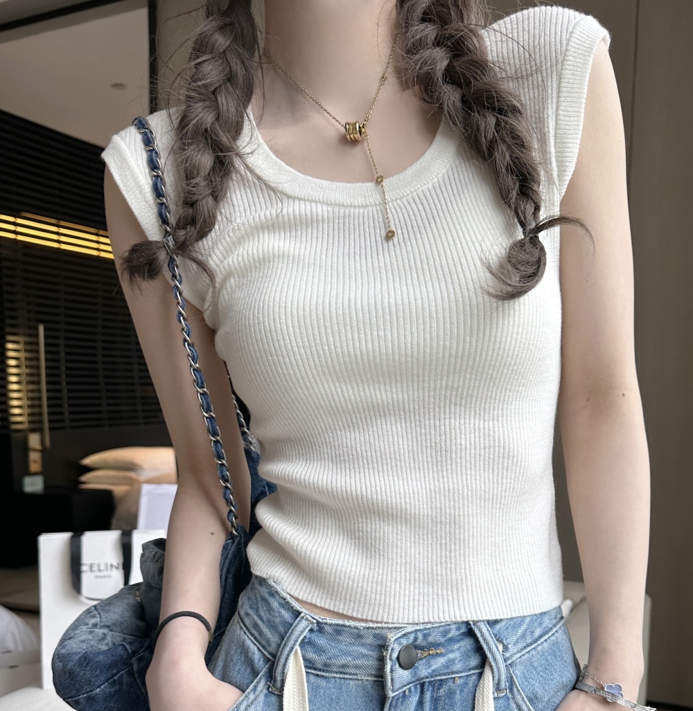 Simple summer tops knitted bottoming shirt for women