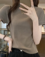 Summer Korean style knitted high collar T-shirt