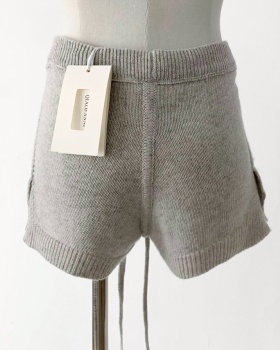 Gray knitwear shorts drawstring pants for women