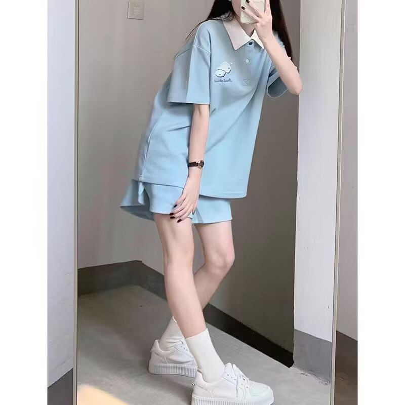 Embroidery Casual sports shorts 2pcs set for women