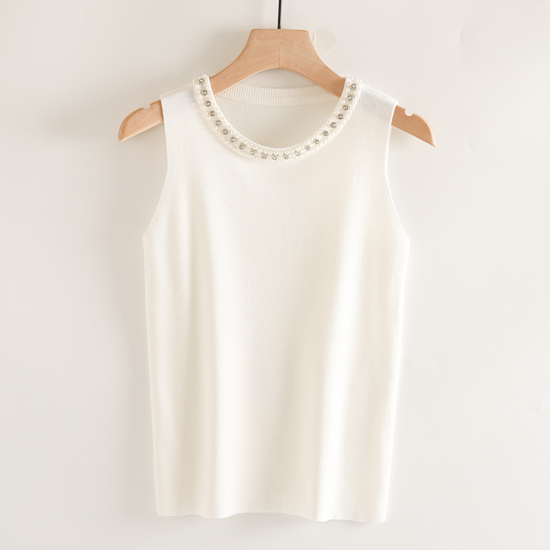 Sleeveless ice silk tops white sling sweater for women