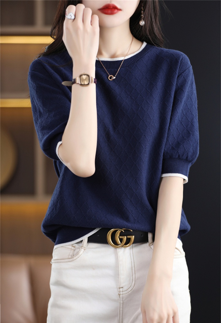 Knitted summer tops short sleeve T-shirt for women