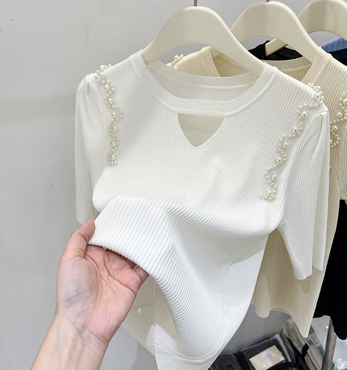 Summer slim tops ice silk hollow sweater for women