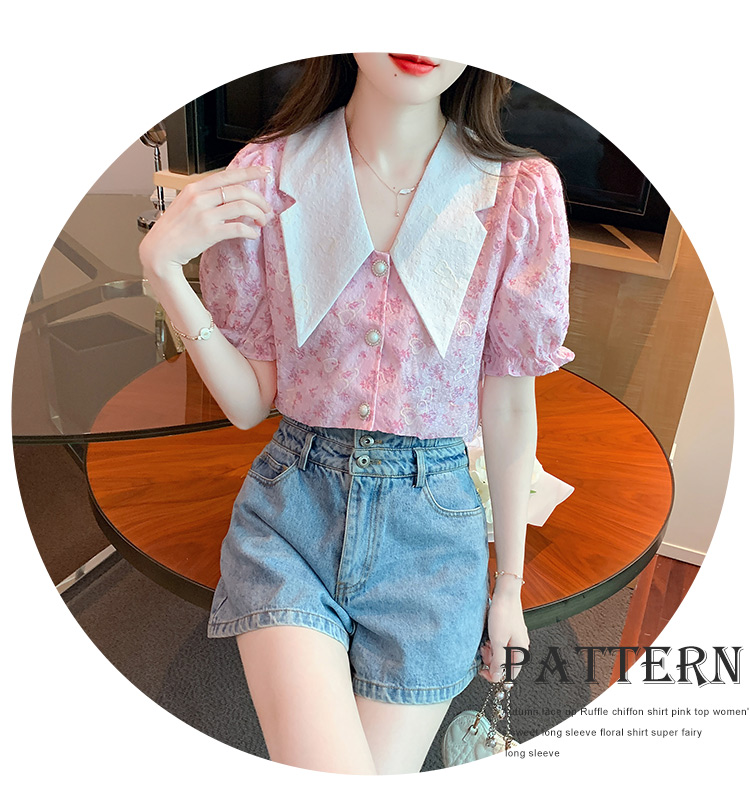 Floral spring and summer tops puff sleeve shirt for women