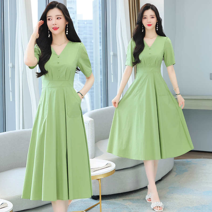 Retro big skirt apple-green spring and summer dress