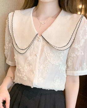 Korean style all-match tops embroidered shirt for women