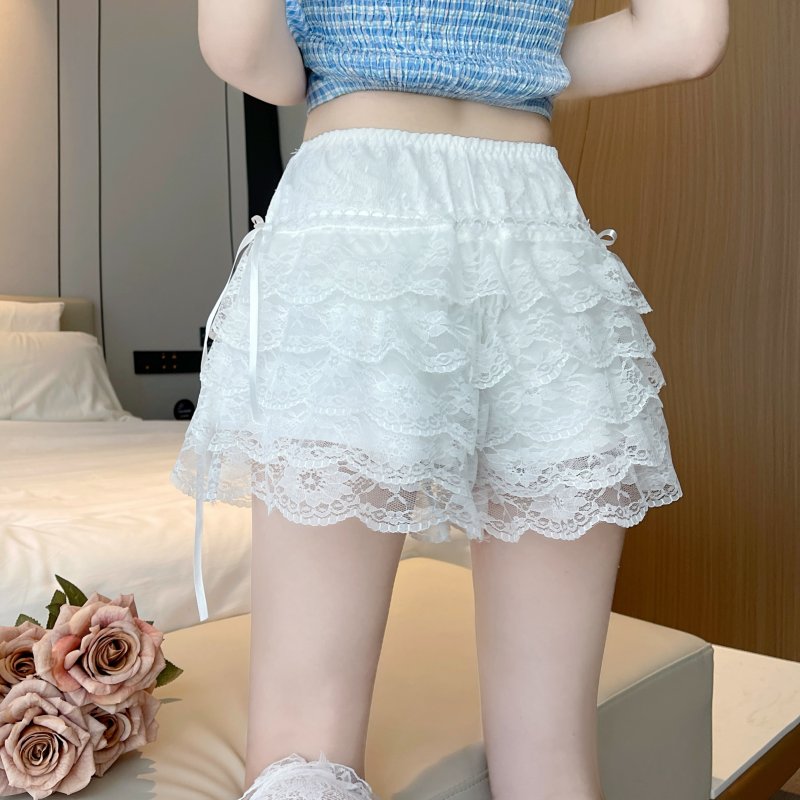 Cake bow safety pants culottes thin lace summer shorts