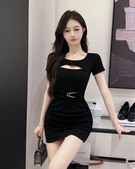 Pure cotton fashion sexy slim low-cut package hip hollow dress