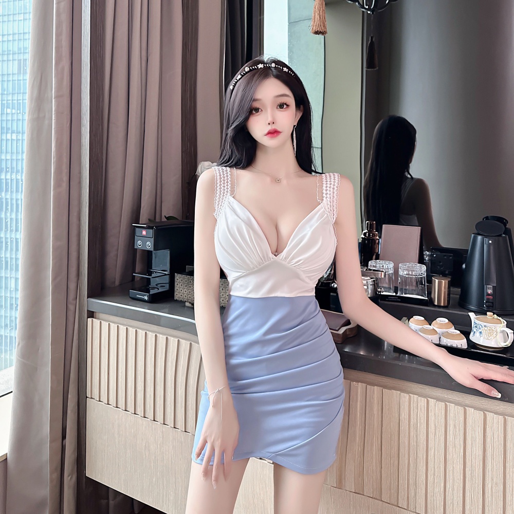 Mixed colors sexy dress package hip sleeveless dress