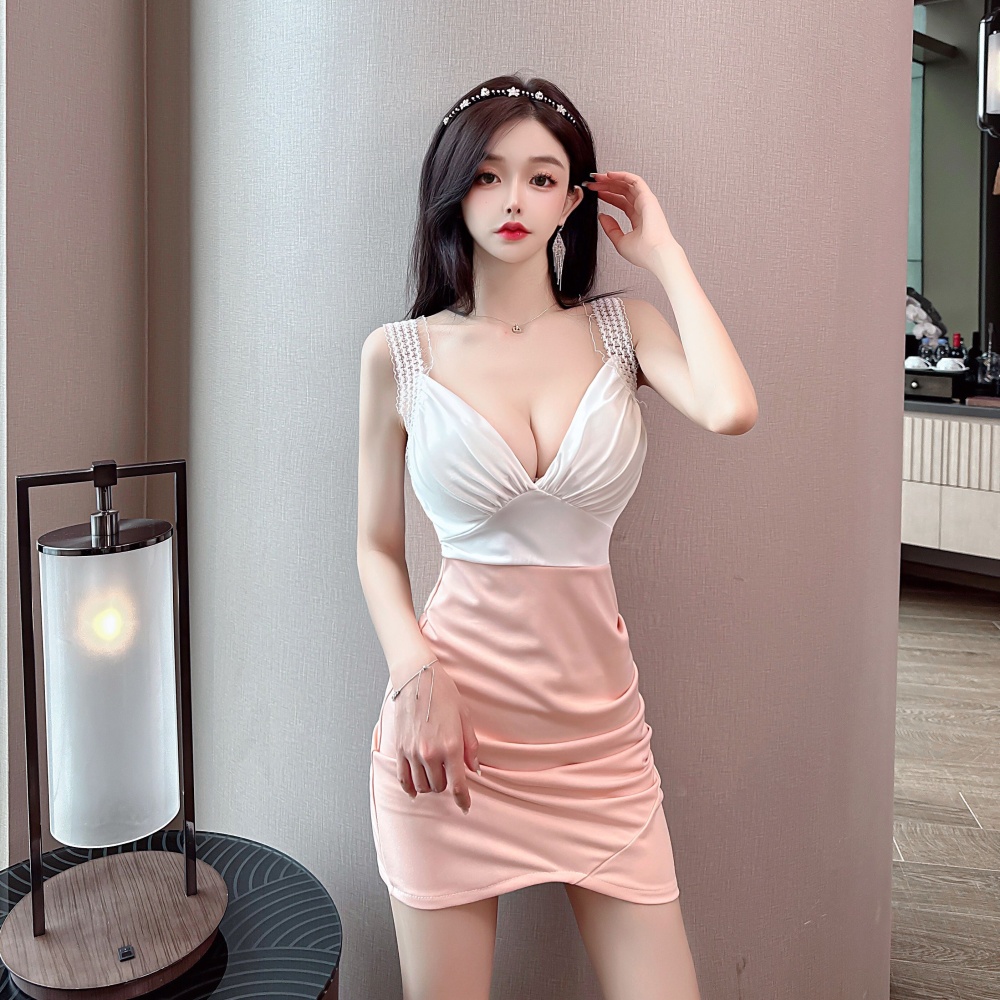 Mixed colors sexy dress package hip sleeveless dress
