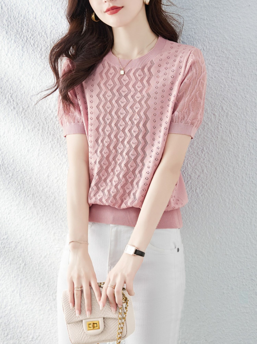 Short sleeve tops simple sweater for women
