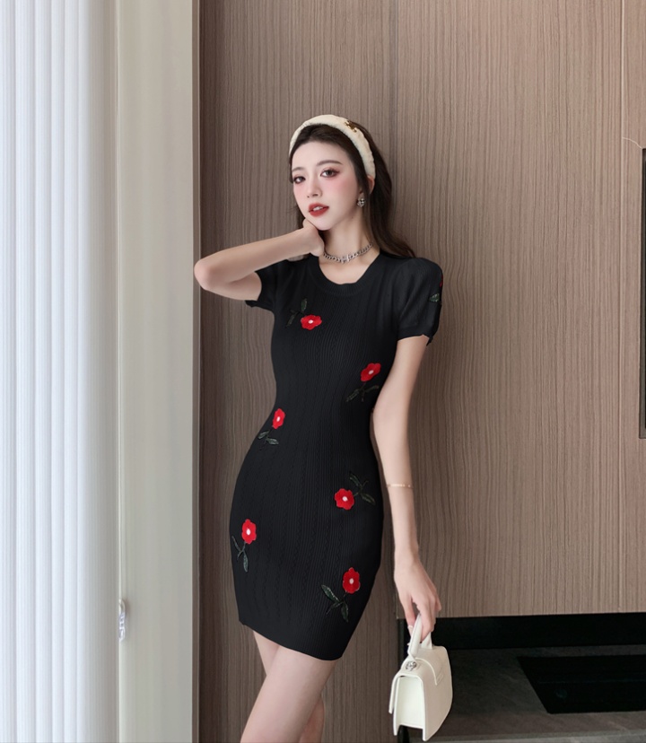 Temperament slim snake puff sleeve stereoscopic dress