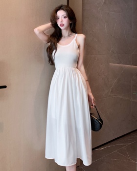 Sleeveless white dress temperament long dress for women