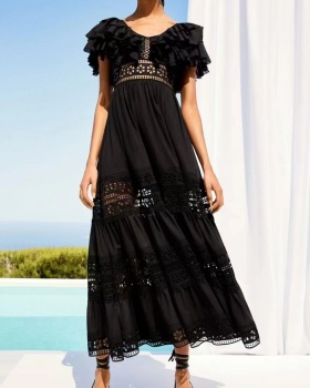 Slim summer long dress pinched waist lace dress for women