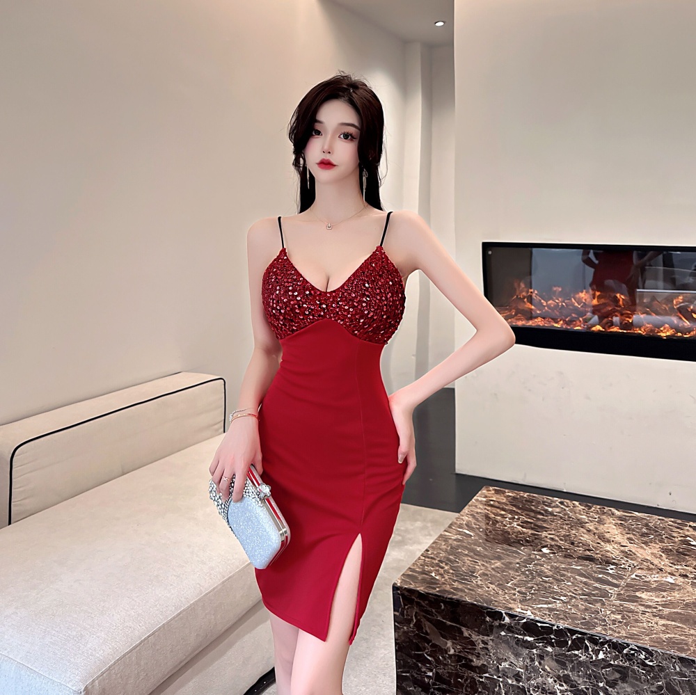 Sequins sexy splice package hip sling tight dress