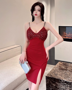 Sequins sexy splice package hip sling tight dress