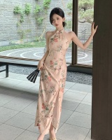 Chinese style halter dress summer pinched waist cheongsam