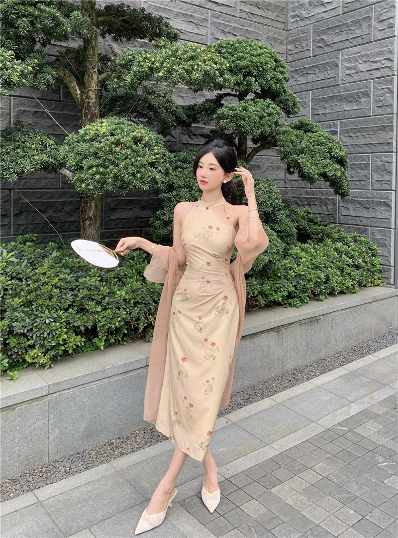 Chinese style temperament cheongsam thin dress a set