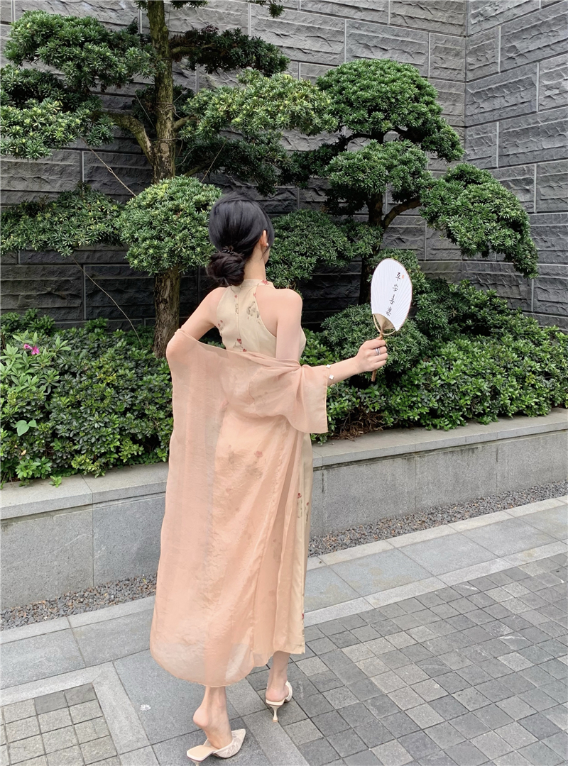 Chinese style temperament cheongsam thin dress a set
