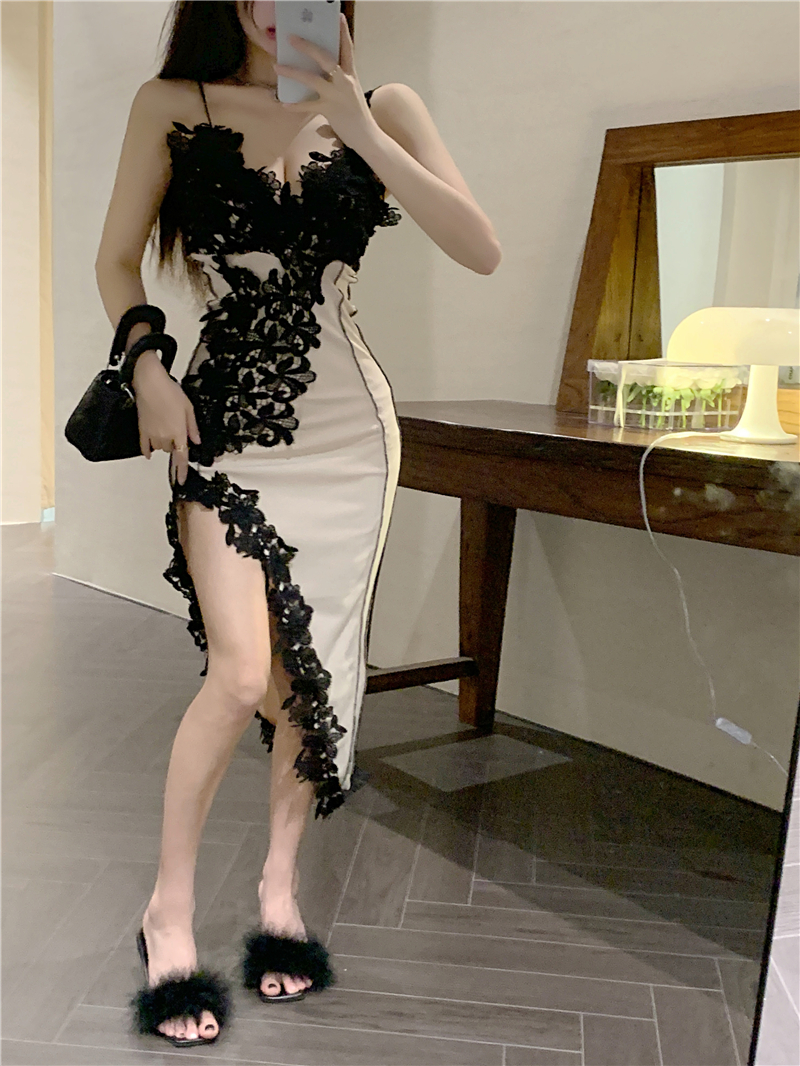 Low-cut pinched waist mermaid lace sling spicegirl dress