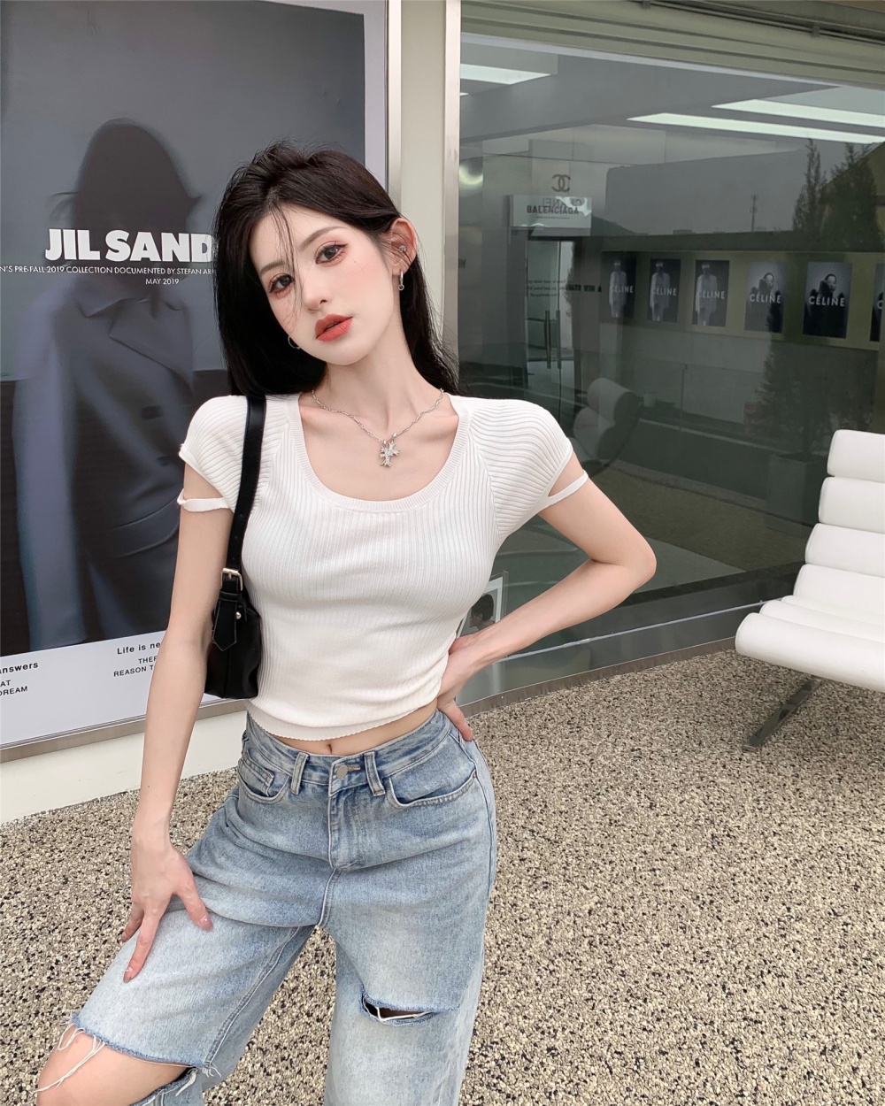 Summer Korean style slim tops spicegirl short sweater