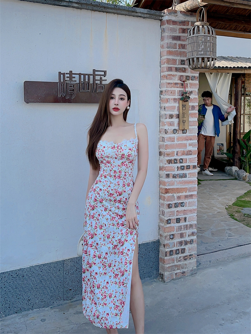 Sexy pinched waist long dress slim France style dress