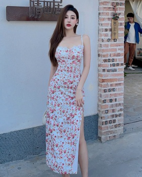 Sexy pinched waist long dress slim France style dress