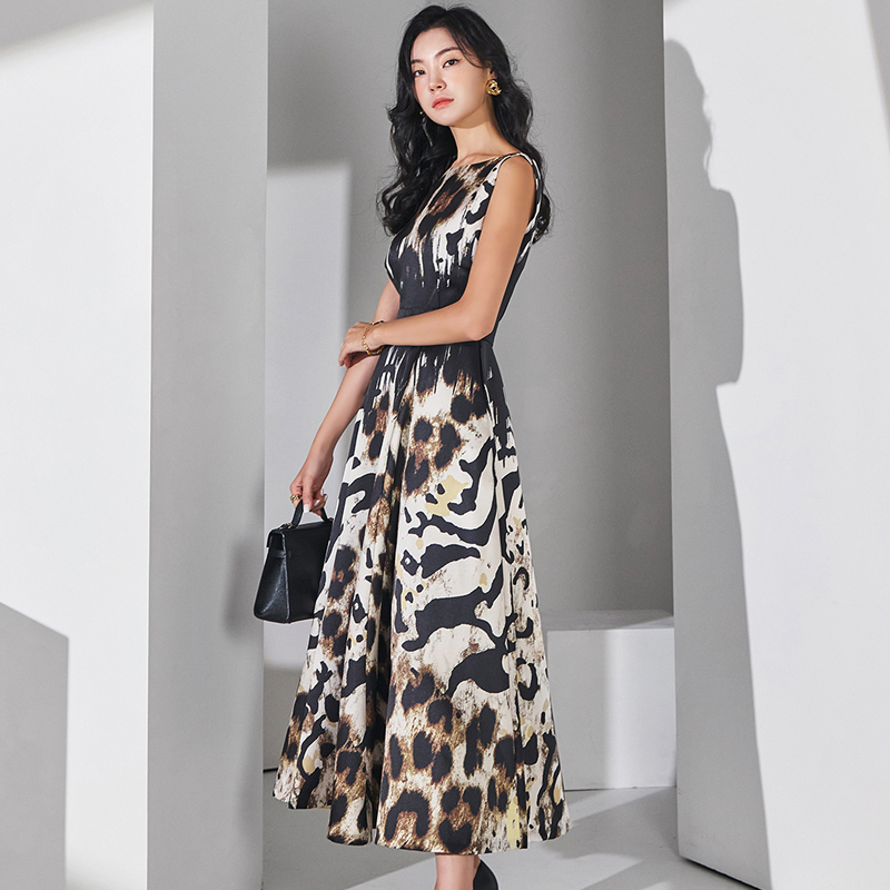 Elegant printing dress big skirt Korean style long dress