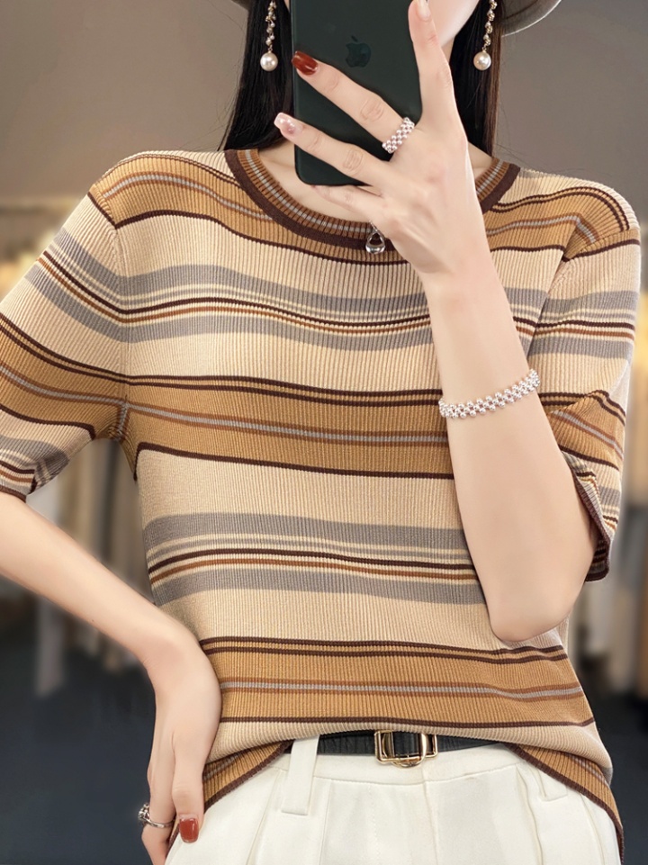 Summer stripe tops knitted sweater for women