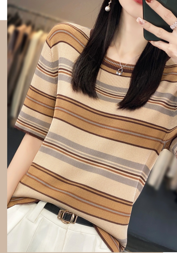 Summer stripe tops knitted sweater for women