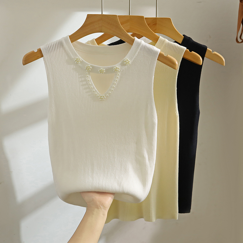 Spring and summer knitted vest beading hollow tops