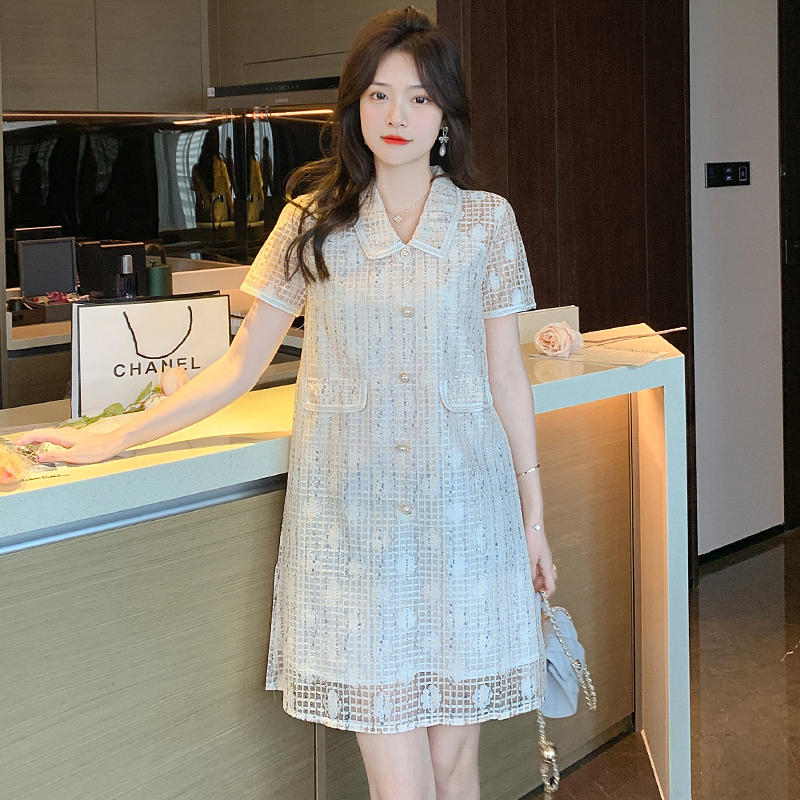 Lace loose short sleeve summer hollow dress for women