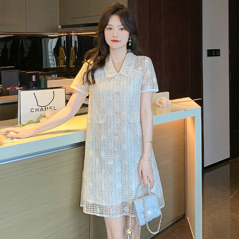Lace loose short sleeve summer hollow dress for women