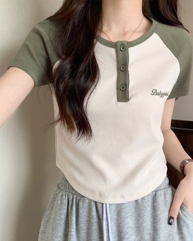 Short sleeve summer T-shirt letters embroidery tops for women