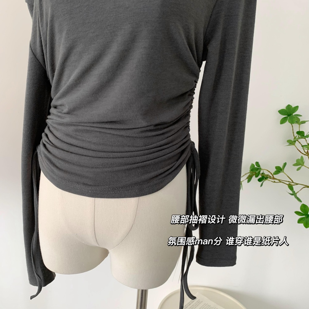 Drawstring unique T-shirt all-match tops for women
