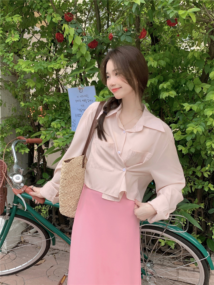 Korean style after the split skirt irregular shirt 2pcs set